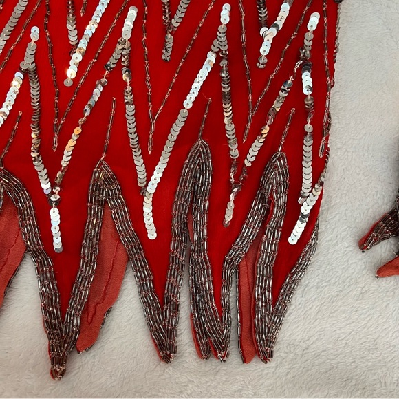 SWEE LO Silk VTG 80’s Red and Silver Sequined Beaded Blouse Top please Read - Picture 10 of 12